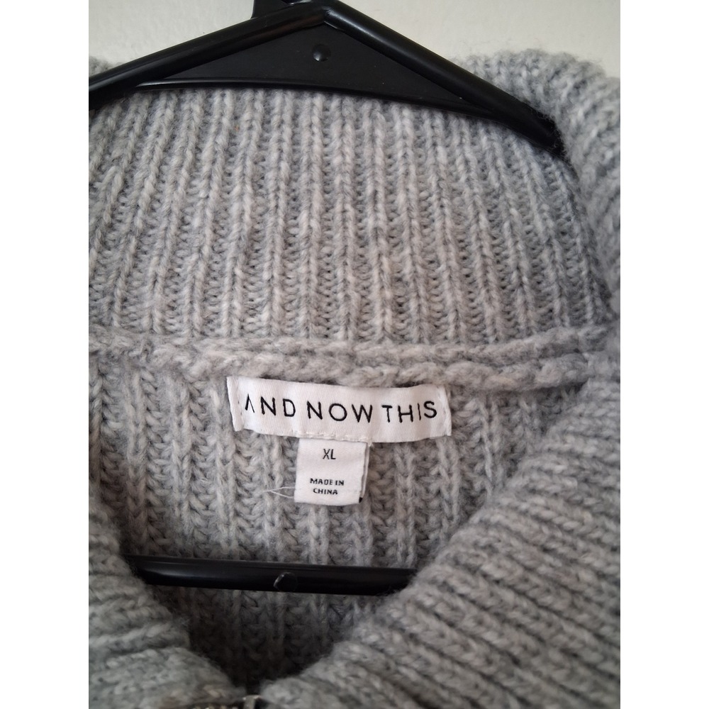 And Now This Womens XL Grey Ribbed Quarter Zip Oversized Chunky Knit Sweater - Picture 3 of 5